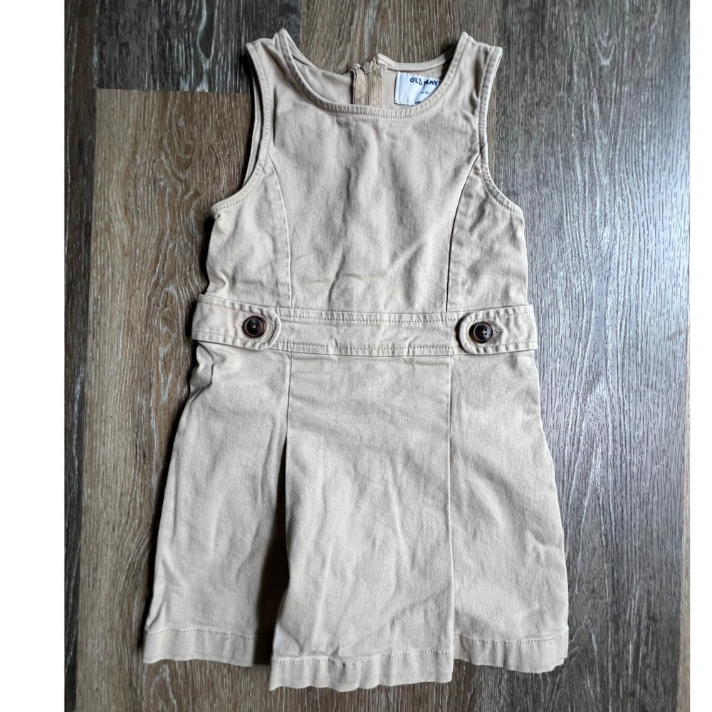 Old Navy Jumper Dress Kids XS 5 Khaki Tan Pleated School Uniform Pinafore